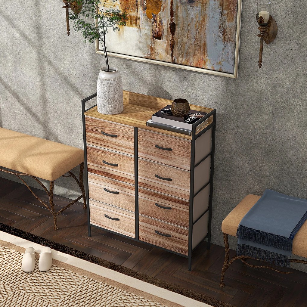 HOMCOM Comodă de depozitare 8 sertare din material textil detașabile, poliță superioară și cadru din oțel 79L x 29l x 101H cm | Aosom Romania