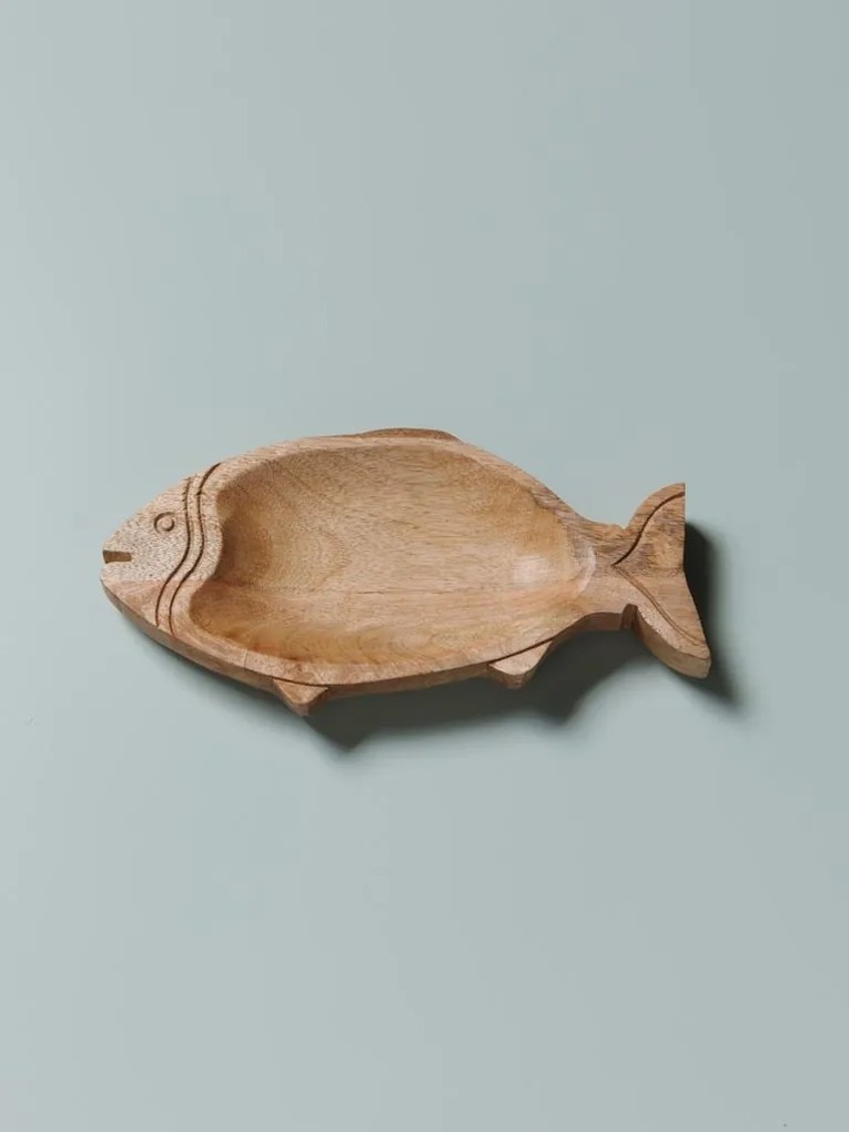 Tava servire, din lemn sculptat, L35.5cm, Fish