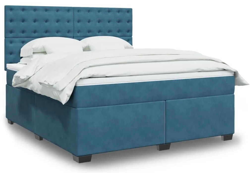 vidaXL Pat box spring cu saltea, albastru, 180x200 cm, catifea
