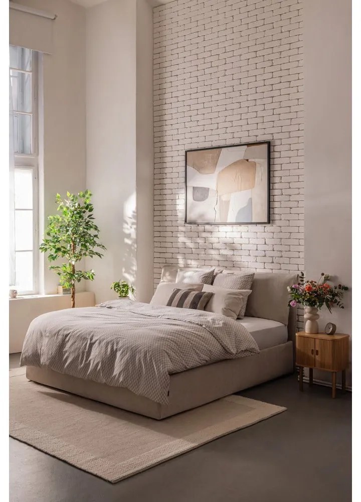 Pat matrimonial bej tapițat cu spațiu de depozitare cu somieră 160x200 cm Thessa Pillow – Bonami Selection