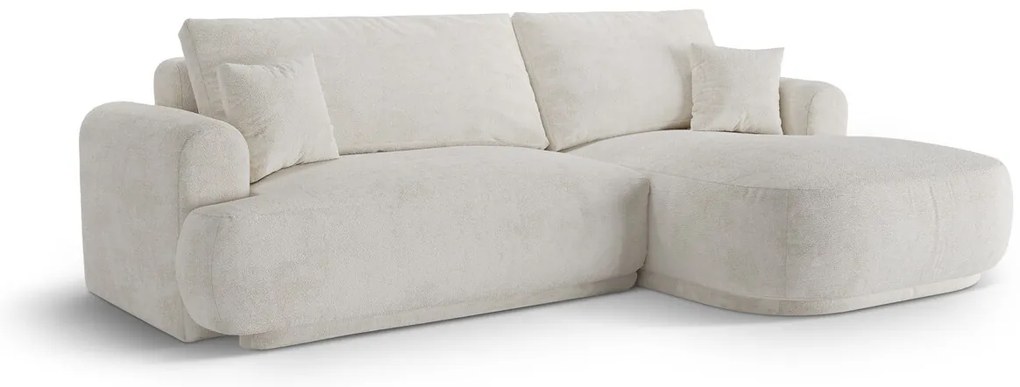 Coltar extensibil dreapta 5 locuri, modular, cu lada depozitare, Ella, Micadoni Home, 271x174x94 cm, tesatura boucle, bej deschis