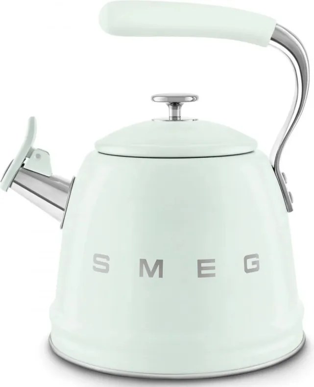 Ceainic cu fluier Smeg CKLW2001PG, 2,3 l, pentru plite cu inducție, mâner care nu se încălzește, oțel, verde pastel