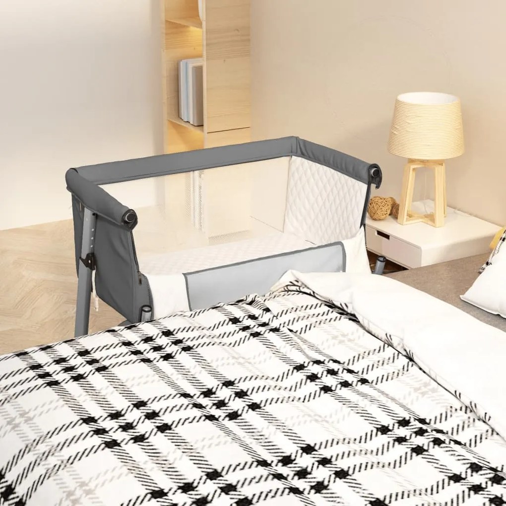 10296 vidaXL Pat pentru copii cu saltea, gri închis, pânză textil
