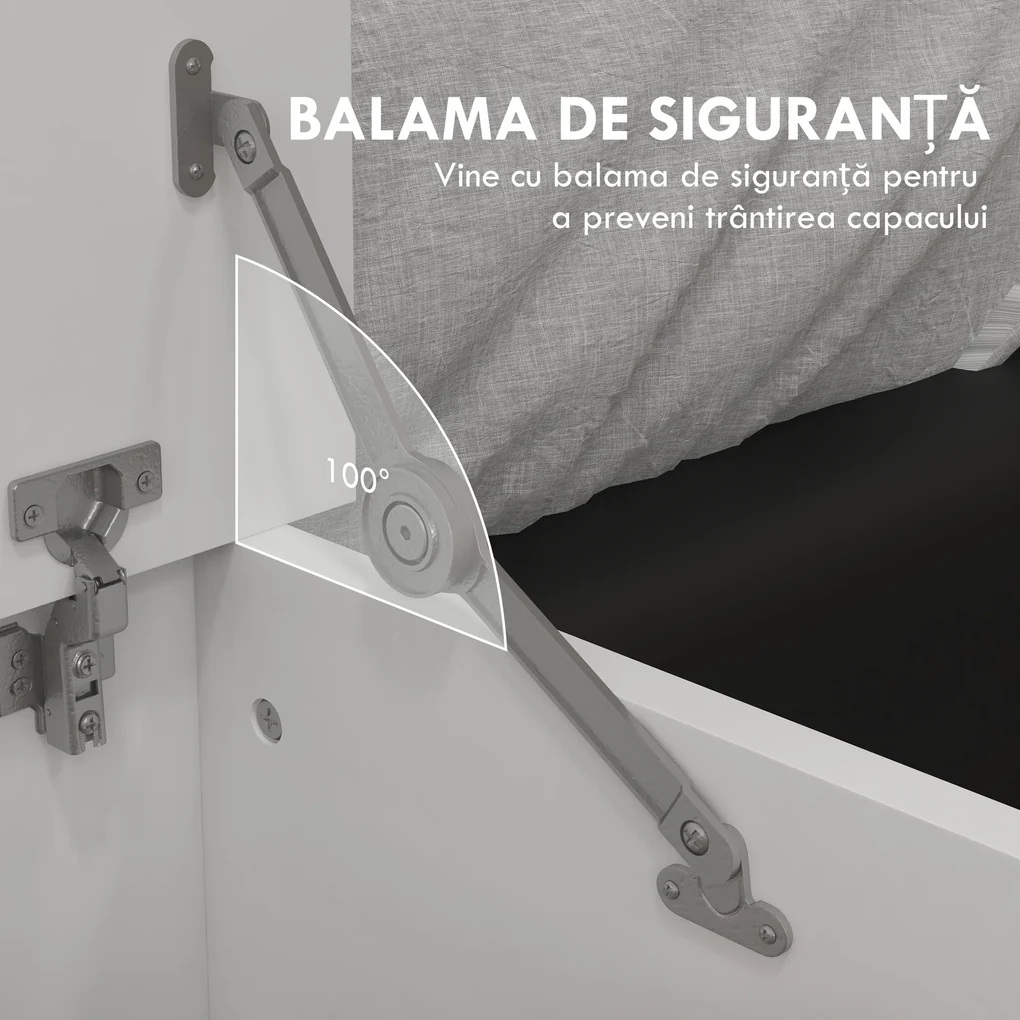 HOMCOM Bancă de Depozitare cu Balamale de Siguranță și Capac, 80x40x40 cm, Alb | Aosom Romania