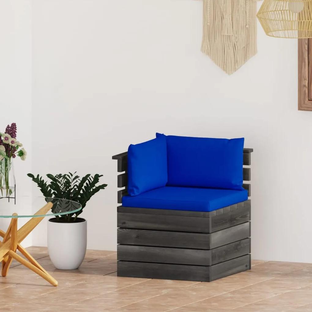 Canapea de gradina din paleti, coltar, cu perne, lemn de pin 1, Albastru, Canapea coltar