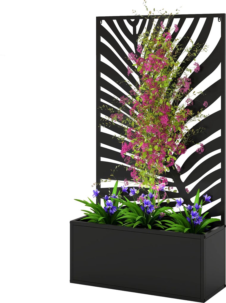 Outsunny pat înălțat jardiniere cu paravan ghiveci metalic, spalier de grădină 61 x 23 x 113 cm | Aosom Romania