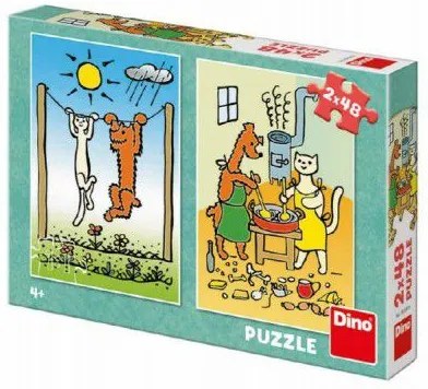 Puzzle câine și pisică 2x48 piese 18x26cm