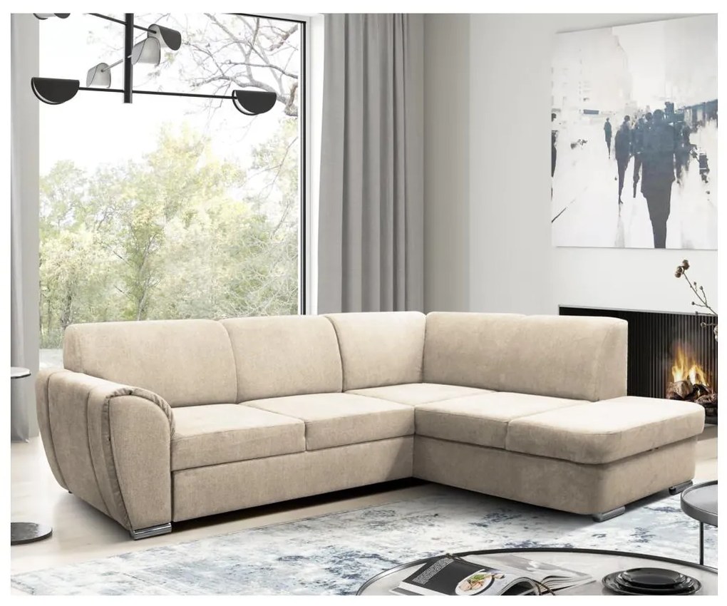 Colțar extensibil în formă de L cu spațiu de depozitare, SERPA, pe partea dreaptă, bej