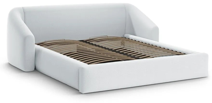 Pat matrimonial gri deschis tapițat cu spațiu de depozitare cu somieră 200x200 cm Campi – Cosmopolitan Design