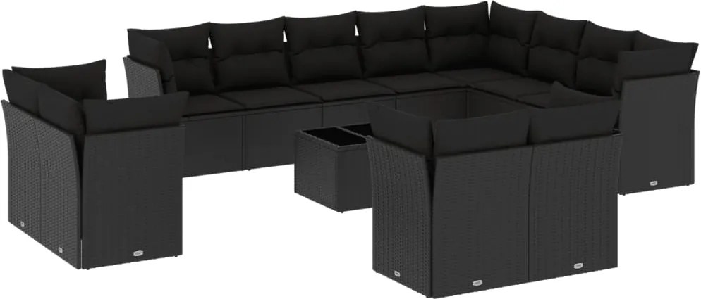 vidaXL Set mobilier de grădină cu perne, 13 piese, negru, poliratan