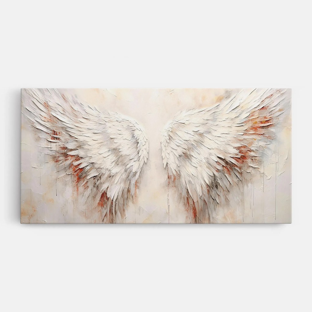Tablou Canvas, 100x200cm, Dormitor si Living, Moderne, Textura de pictura, White Bloody Wings