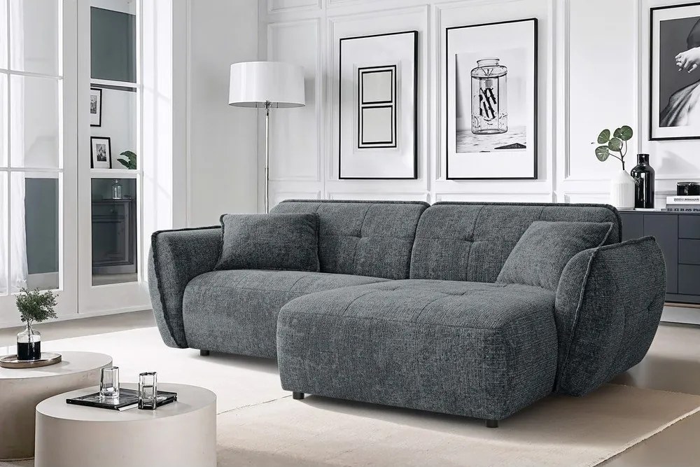 Colțar gri închis cu tapițerie din chenille (cu colț pe partea dreaptă/cu șezlong) Nelia – Ropez