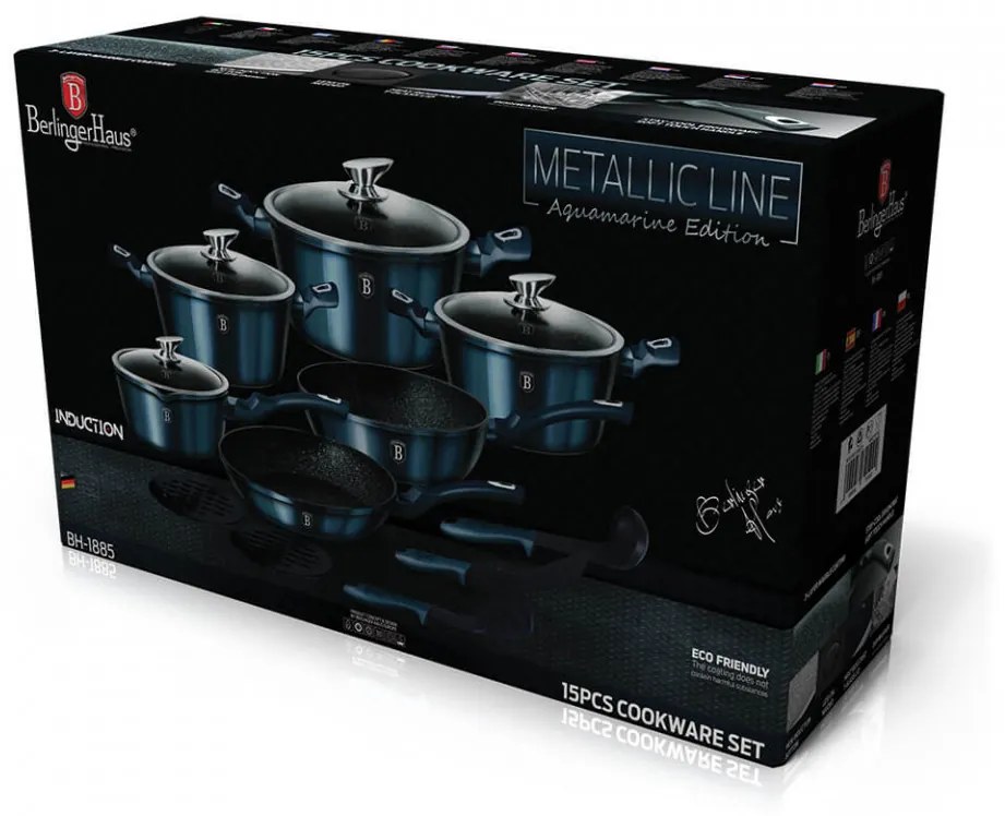 Set oale si tigai marmorate (15 piese) din aluminiu forjat Aquamarine Metalic Line Berlinger Haus BH 1885N