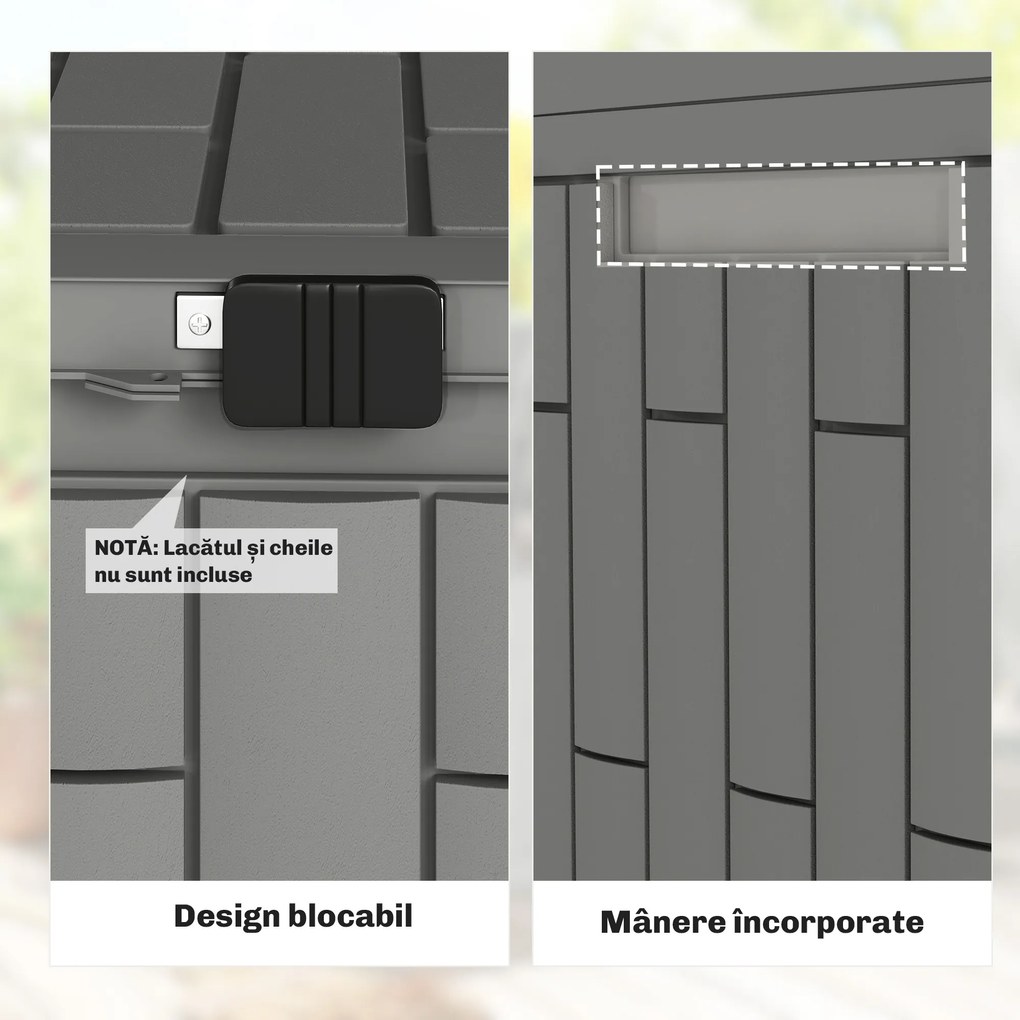 Outsunny Ladă de Depozitare pentru Grădină 227L din Rășină Rezistentă la Apă și UV cu Închidere, 106,5x43x54,5 cm, Gri | Aosom Romania