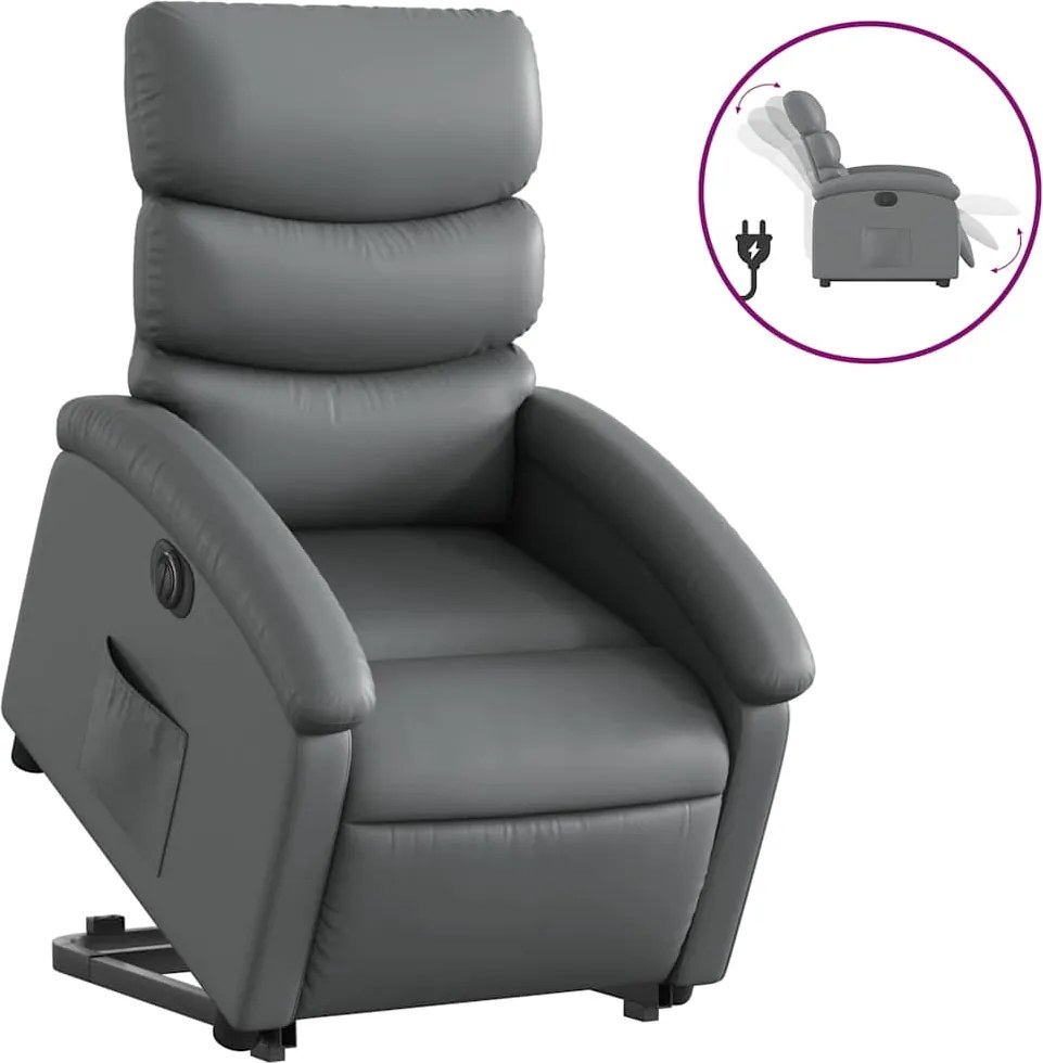 vidaXL Fotoliu rabatabil electric cu ridicare, gri, piele ecologică