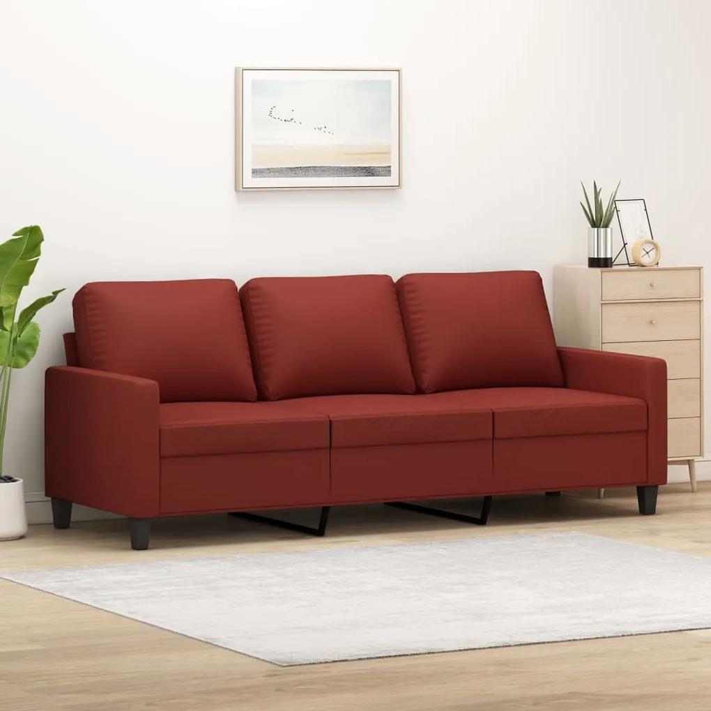 Canapea cu 3 locuri, rosu vin, 180 cm, piele ecologica