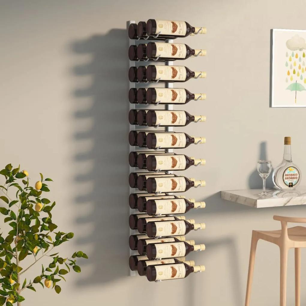 340887 vidaXL Suport sticle de vin montat pe perete, 36 sticle, alb, fier