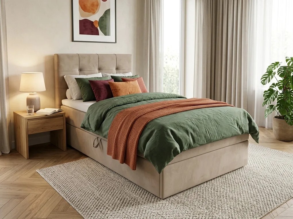 Pat tapiTat boxspring DIRELIS TRINITY 90x200 cm bej Saltea: Saltea cu arcuri Bonell