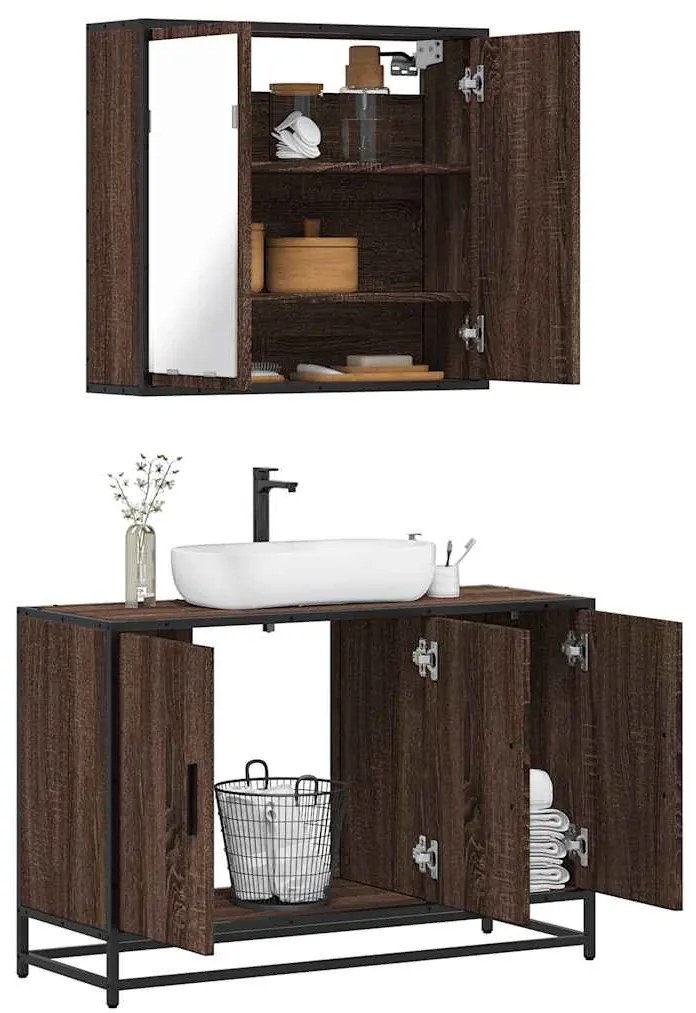 vidaXL Set mobilier de baie, 2 piese, stejar maro, lemn prelucrat