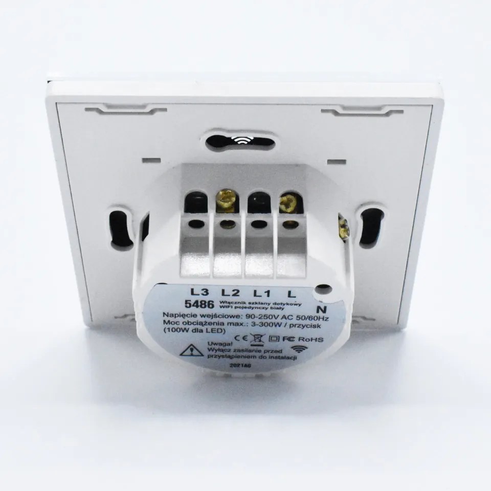 Intrerupator simplu smart, sticla securizata alba, control Tuya, Masterled