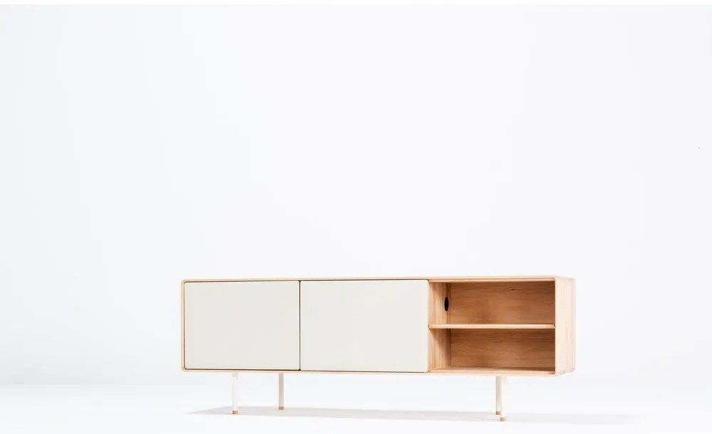 Comodă TV albă/în culoare naturală din lemn de stejar 180x64 cm Fina – Gazzda