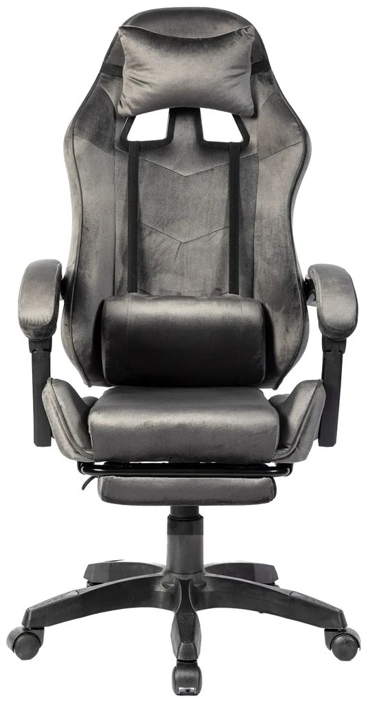 RESIGILAT- Scaun gaming, masaj în perna lombară, suport picioare, textil, Gri