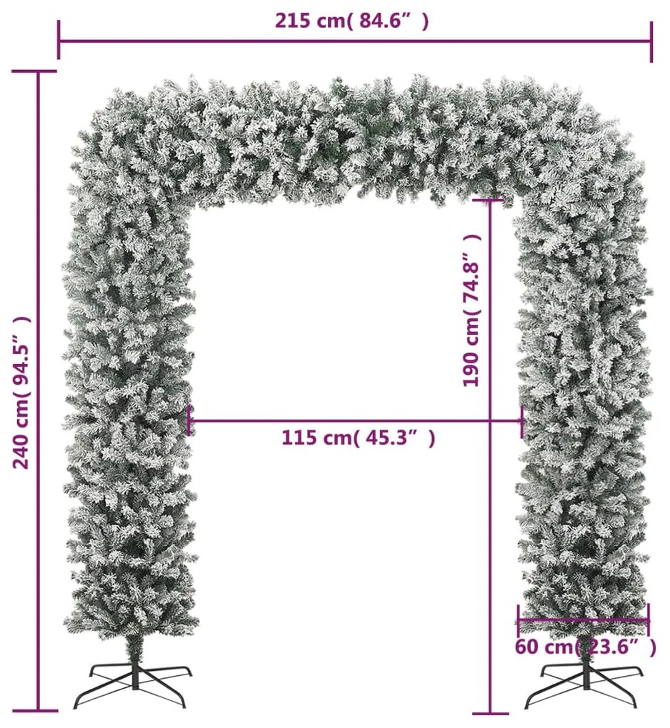 Arcada pom de Craciun cu zapada pufoasa, 240 cm 1, Alb si verde, 240 cm