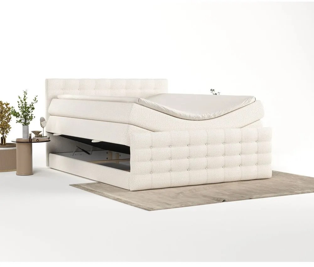 Pat boxspring crem cu spațiu de depozitare 180x200 cm Blend – Maison de Rêve
