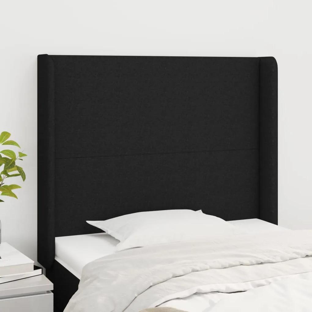 3119276 vidaXL Tăblie de pat cu aripioare, negru, 83x16x118/128 cm, textil