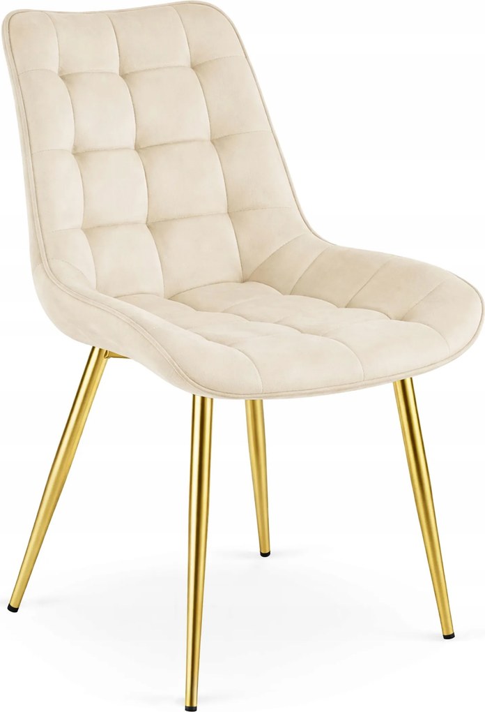 OFERTA Scaun de catifea bej deschis BERA cu picioare aurii II. calitate