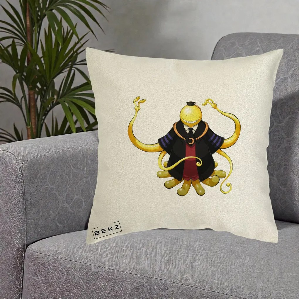 Perna Personalizata Assassination Classroom Koro-sensei, 40x40 cm, Ecru, Husa Detasabila, Perna Inclusa, BEKZ®