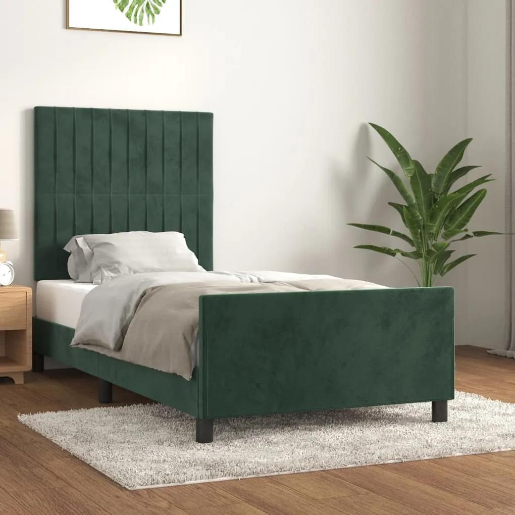 3125852 vidaXL Cadru de pat cu tăblie, verde închis, 90x190 cm, catifea