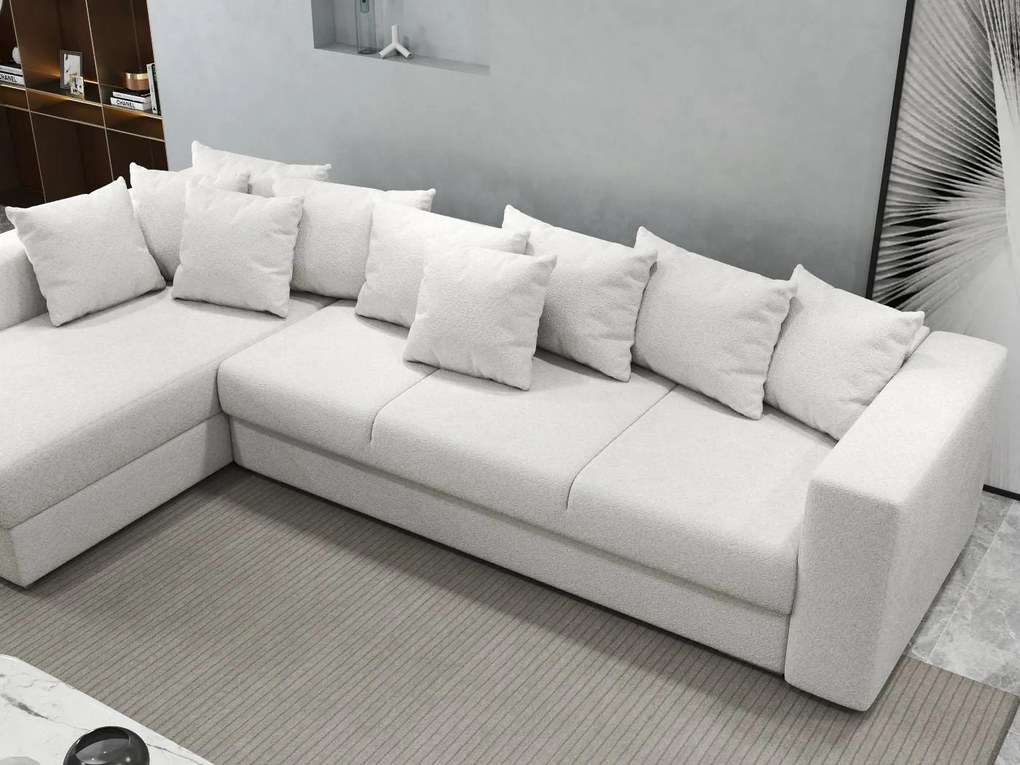 Colțar extensibil dumonde cu ladă de depozitare si sezut confortabil din spuma high-density, Gloria Euphoria Ivory 320x183 cm