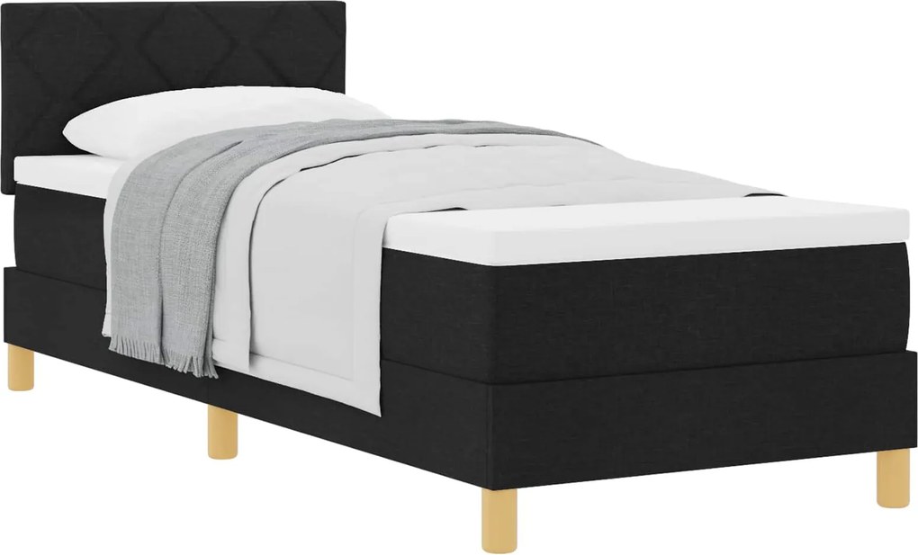 vidaXL Pat cu arcuri cu saltea cu headboard Negru 80 x 200 cm țesătură