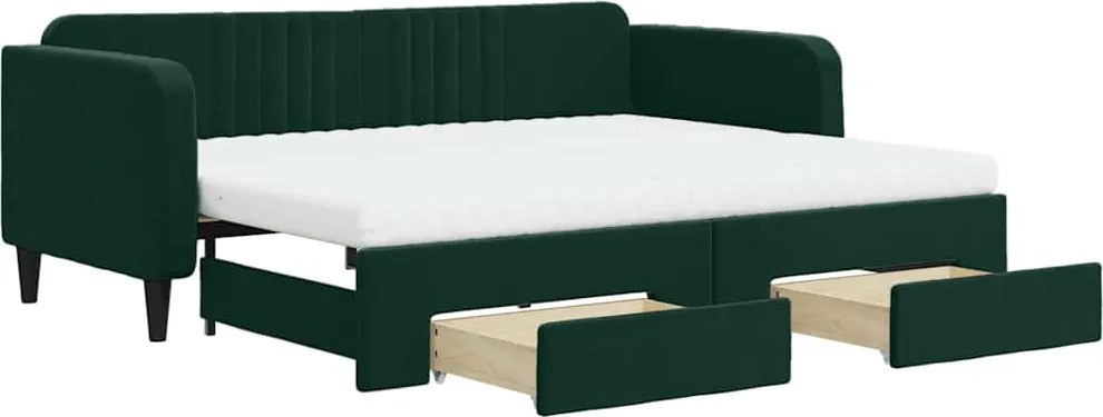 vidaXL Pat de zi cu extensie și sertare verde închis 90x200 cm catifea