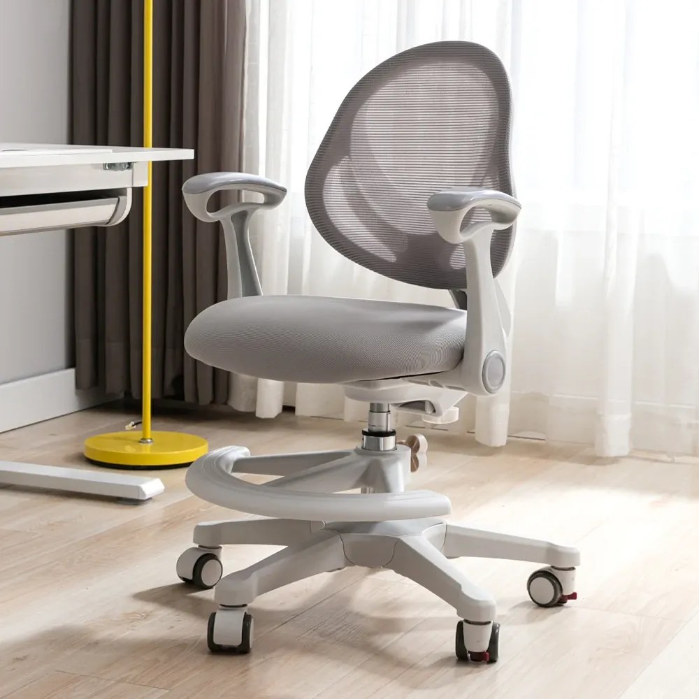 FlexGrow Junior YB1059 - Scaun Ergonomic pentru Copii, spatar reglabil, cotiere reglabile, inaltime reglabila, suport picioare ajustabil, Mesh, Gri