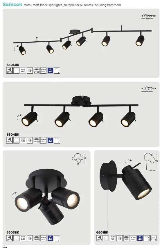Plafoniera pentru baie cu spoturi directionabile IP44 Samson negru 4L