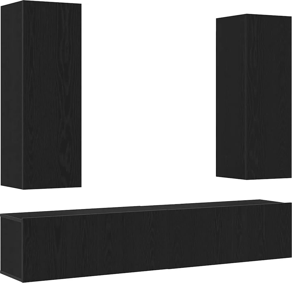 vidaXL Set comodă TV Pe perete Stejar Negru Lemn compozit