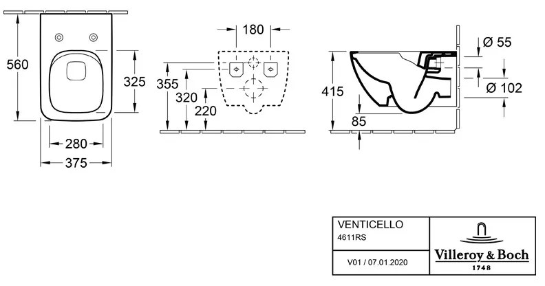 Set vas wc suspendat, Villeroy & Boch, Venticello, cu capac soft close si quick release, alb alpin