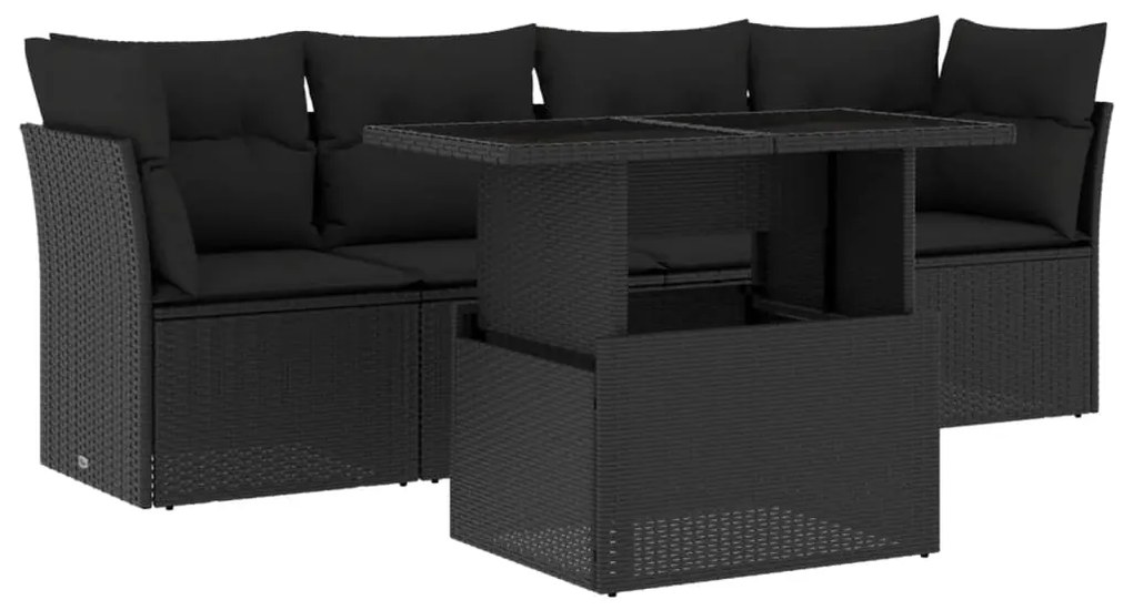 vidaXL Set mobilier de grădină cu perne, 5 piese, negru, poliratan