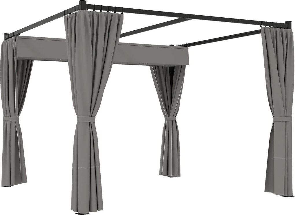 Outsunny Pergolă Retractabilă 3x3 m, Foișor de Grădină cu Perdele, pentru Grătar, Terasă, Deck, Bej | Aosom Romania