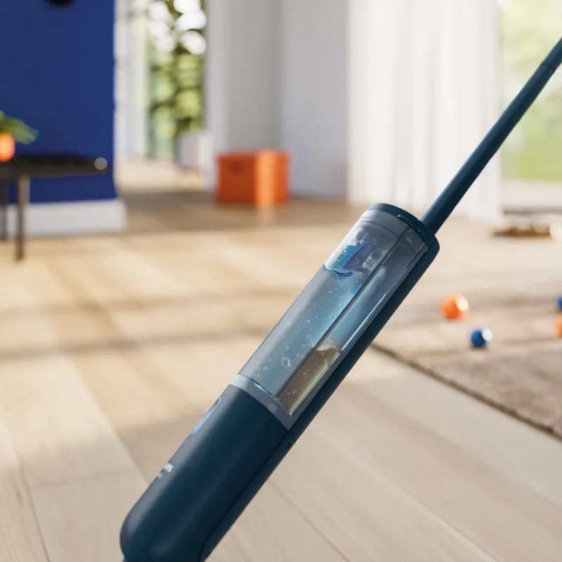 Mop electric Philips OneUp 3000 XV3101/01, 50 min, 50 m², 312/270 ml, cap rotativ la 360°, indicator LED, încărcare USB-C, albastru