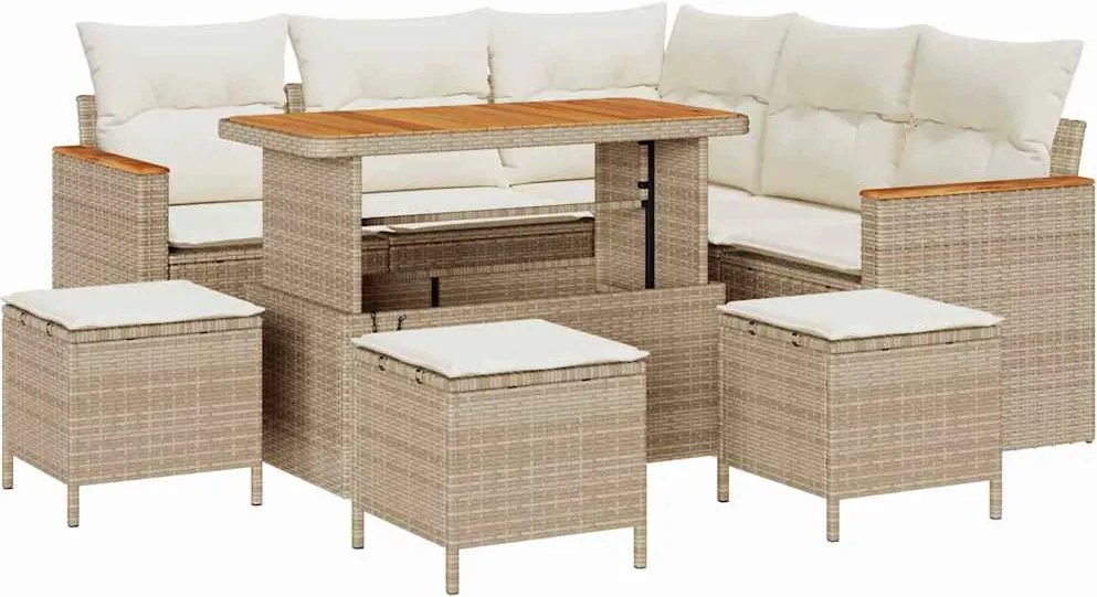 vidaXL Set de canapele pentru grădină cu pernă Bej Rattan poli