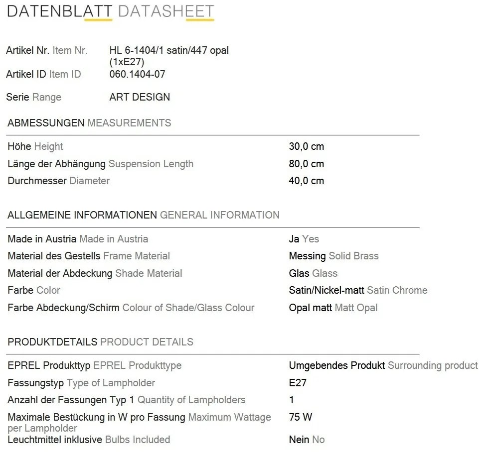 Lustra, Pendul realizat manual ARTDESIGN 40cm, crom satinat/ alb opac