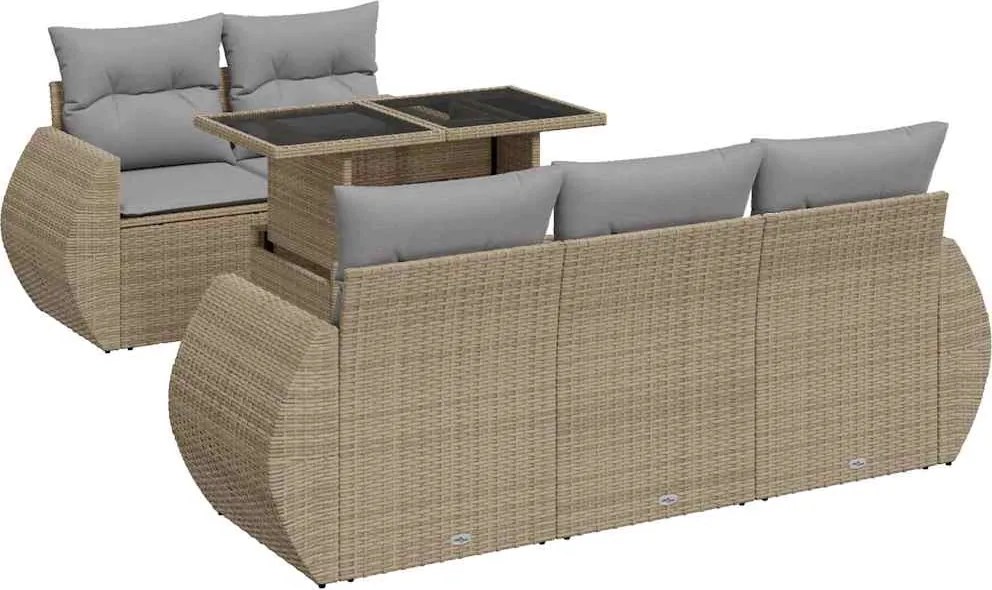 vidaXL Set canapele de grădină cu perne, 6 piese, bej, poliratan