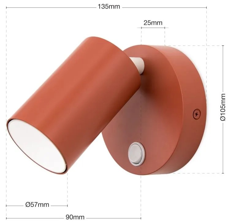 Aplica de perete cu spot directionabil stil minimalist PENN, rosu coral