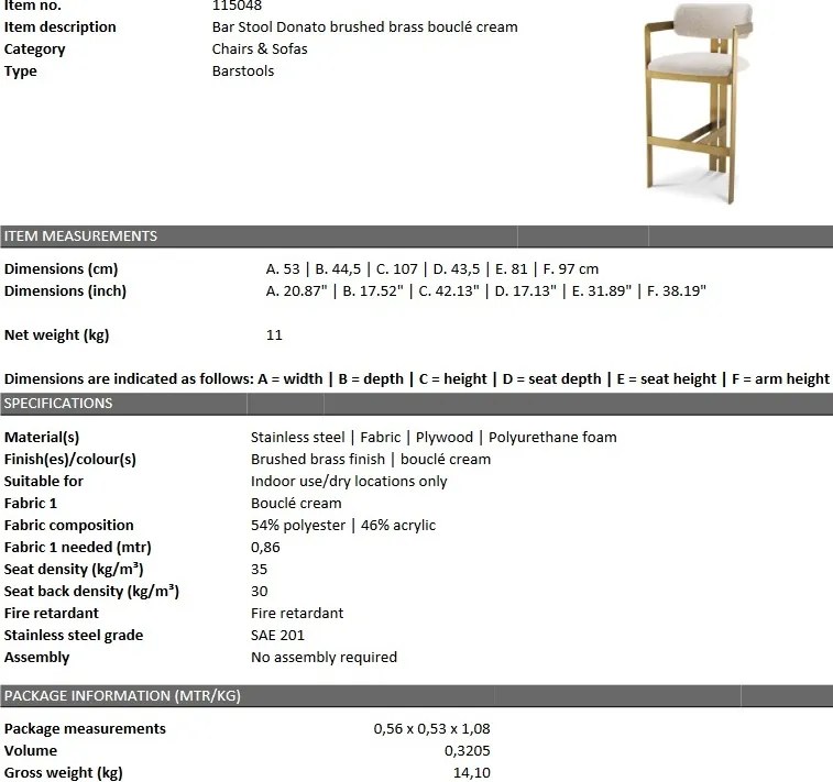 Scaun bar design LUX Donato, boucle crem 115048 HZ