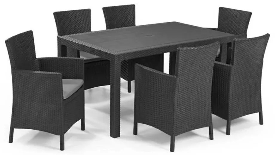Set de mobilier de grădină Meliowa cu 6 locuri, culoare grafit, cu perne gri deschis