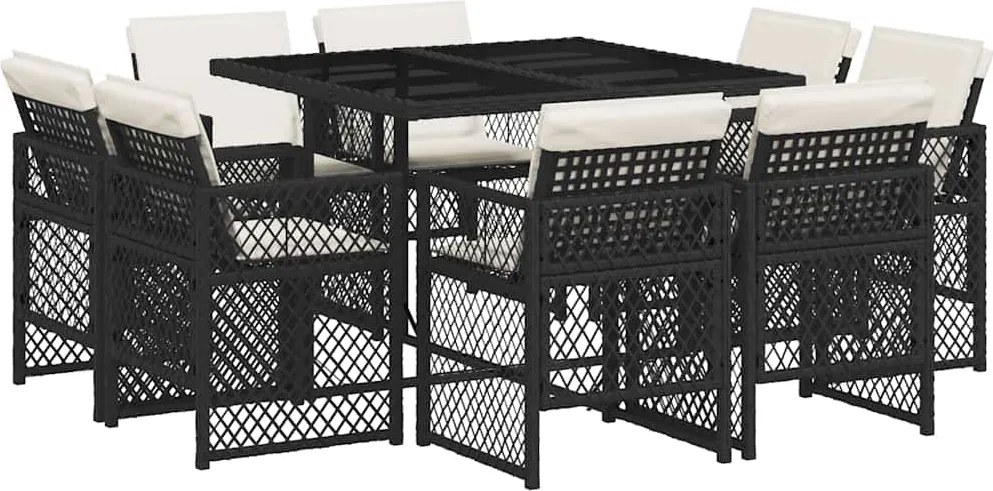 vidaXL Set mobilier de grădină cu perne, 9 piese, negru, poliratan