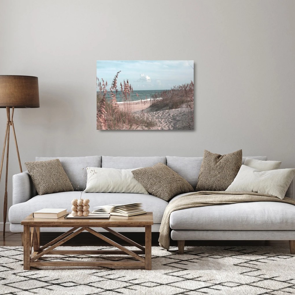 Tablou pe sticlă - Plaja roz (70x50 cm)